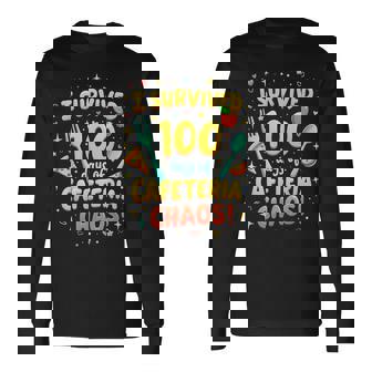 I Survived 100 Days Of School Cafeteria Chaos Lunch Lady Long Sleeve T-Shirt - Seseable