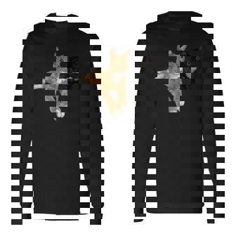 Tan Tabby And Tortoise Calico Cat Long Sleeve T-Shirt - Monsterry