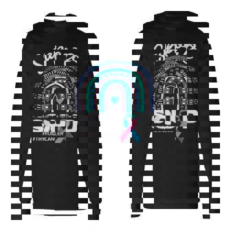 Thyroid Cancer Support Squad Blue Pink Teal Ribbon Long Sleeve T-Shirt - Monsterry