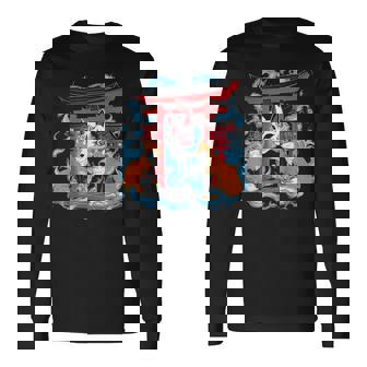 Tori Gates Fushimi Inari Kyoto Máscara Kitsune Estilo Japonés Camiseta de manga larga - Regaloses