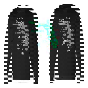 Tourism Map Of Florida State USA Major Cities Flag Long Sleeve T-Shirt - Monsterry