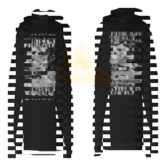 Tummy Ache Survivor Memes Cat Graphic Joke Cat Dad Long Sleeve T-Shirt - Seseable