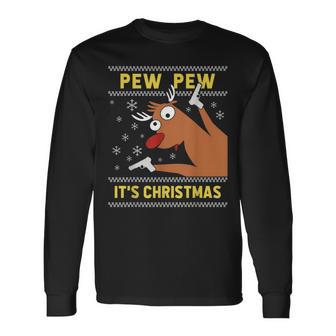 Ugly Christmas Sweater Pew Pew Crazy Reindeer Xmas Langarmshirts - Geschenkecke