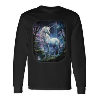 Unicorn Standing In The Forest Fantasy Nature Universe Langarmshirts - Geschenkecke