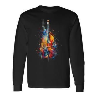 Upright Bass Instrument On Colourful Lacquered Double Bass Langarmshirts - Geschenkecke