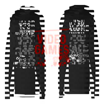 V Is For Video Games Valentines Day Gamer Boy Men Long Sleeve T-Shirt - Thegiftio UK
