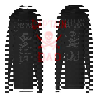 Vintage Captain Dad Red Pirate Lake Boating Father Long Sleeve T-Shirt - Monsterry