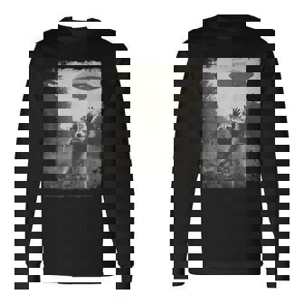 Vintage Hipster Retro Raccoon Streetwear Alien Ovni Mapache Camiseta de manga larga - Regaloses