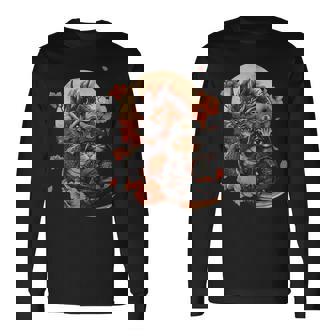 Vintage Japanese Samurai Ninja Cat Tattoo Kawaii Long Sleeve T-Shirt - Thegiftio UK