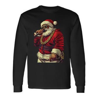 Vintage Santa Claus Hip-Hop Rapper Christmas Black Men Long Sleeve T-Shirt - Thegiftio UK