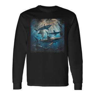 Vintage Shark Lover Week Cool Sharks Ocean Animal Lover Long Sleeve T-Shirt - Monsterry