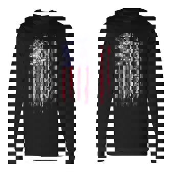 Vintage Usa American Flag Hockey Player Silhouette Long Sleeve T-Shirt - Thegiftio