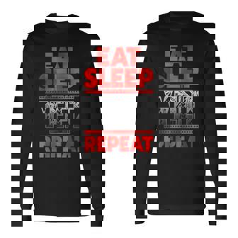 Vintage Yeet Apparel Saying Eat Sleep Repeat Long Sleeve T-Shirt | Mazezy