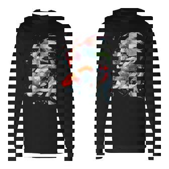 Watercolor Japanese Koi -Adults Black Small Cartoon Koi Long Sleeve T-Shirt | Seseable CA