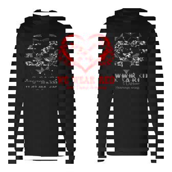 We Wear Red Butterfly Heart Heart Disease Awareness Long Sleeve T-Shirt - Monsterry