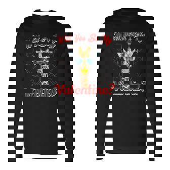 Will You Be My Valentine Giraffe Valentines Day Love Long Sleeve T-Shirt - Monsterry