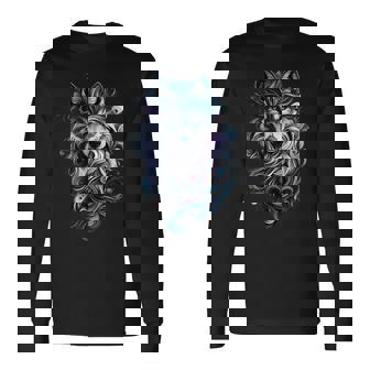 Wolf Wildlife Nature Colorful Wolf Long Sleeve T-Shirt - Monsterry