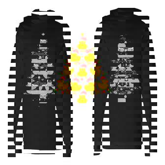 Xmas Lighting Santa Hat Rubber Duck Christmas Tree Long Sleeve T-Shirt - Monsterry