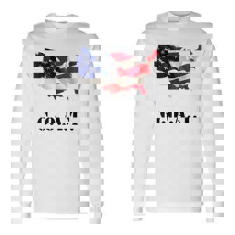 4th Of July GOAT American Flag Map USA Long Sleeve T-Shirt - Monsterry