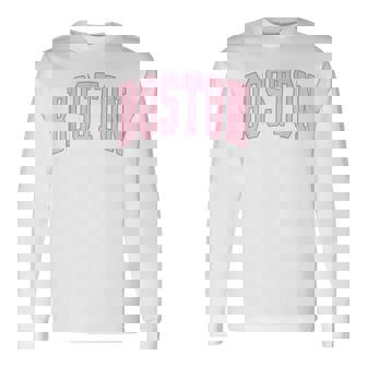 Boston Vintage Preppy Varsity Pink Sports Long Sleeve T-Shirt - Monsterry