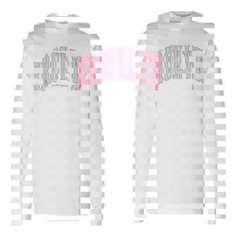 Brooklyn Vintage Preppy Varsity Pink Sports Long Sleeve T-Shirt | Seseable CA