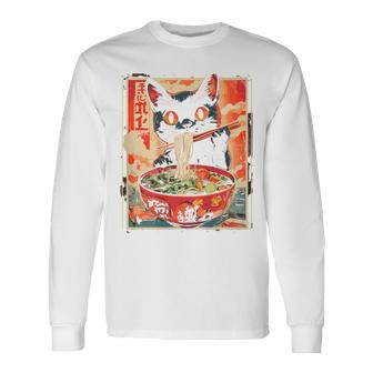 Cat Ramen Noodle Japanese Backprint Langarmshirts - Geschenkecke