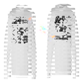Coquette Bow Checkered Flag Racing Lover Monster Truck Racer Long Sleeve T-Shirt - Monsterry