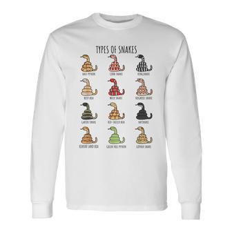 Cute Types Of Snakes Pythons Kingsnake Hognose Snake Boas Long Sleeve T-Shirt - Monsterry