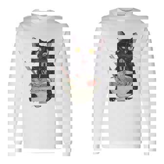 Cat Eating Ramen Vintage Japanese Noodles Long Sleeve T-Shirt - Thegiftio