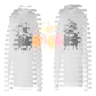 Groovy Spooky Babe Vibes Retro Floral Ghost Hippie Halloween Long Sleeve T-Shirt - Monsterry