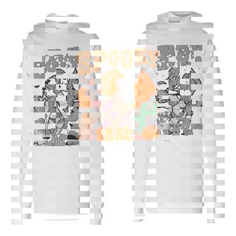 Groovy Spooky Babe Vibes Vintage Thick Thighs Halloween Vibe Long Sleeve T-Shirt - Monsterry