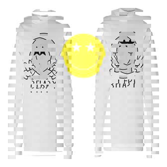 Be Happy Star Eyes Camisa Con Cara Sonriente Amarilla Camiseta de manga larga - Regaloses