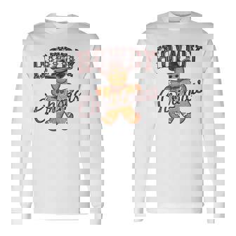 Howdy Gingerbread Western Cowboy Christmas Rodeo Kid Long Sleeve T-Shirt - Monsterry
