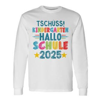 Kinder Tschüss Kindergarten Hallo Schule 2025 Lustig Kita Abgänger Langarmshirts - Geschenkecke