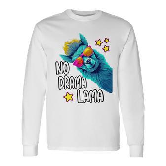 Lama No Drama With Sunglasses Cool Saying Alpaca Langarmshirts - Geschenkecke