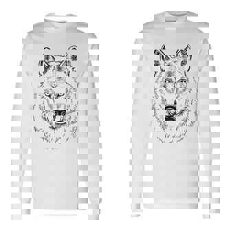 Lobo Blanco Dibujado A Mano Realista Animal Lobo Blanco Camiseta de manga larga - Regaloses