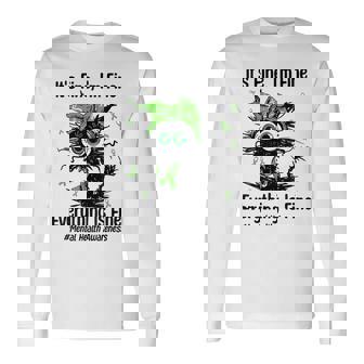 Mental Health Warrior Awareness Black Cat Brain Illness Long Sleeve T-Shirt | Seseable CA