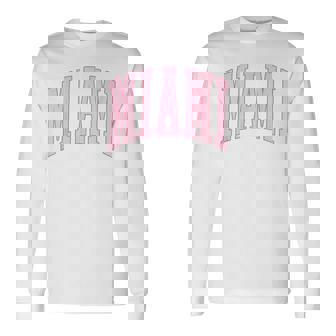 Miami Vintage Preppy Varsity Pink Sports Long Sleeve T-Shirt - Seseable