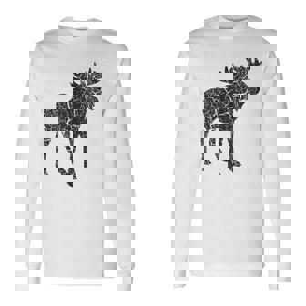 Moose Distressed Print Vintage Moose Long Sleeve T-Shirt | Mazezy