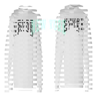 New York Ny GreenWhite Arch Style Vintage Retro Long Sleeve T-Shirt - Thegiftio UK