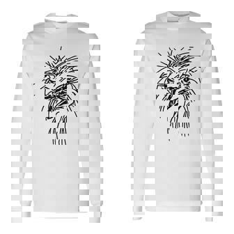 Ostrich Face Cute Animal Minimalism Art Sketch Drawing Long Sleeve T-Shirt - Monsterry
