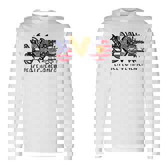Peace Love America American Flag Leopard Men 4th Of July Long Sleeve T-Shirt - Monsterry