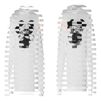 Pug Face Dog Puppy Art Sketch Animal Lover Portrait Tank Top Long Sleeve T-Shirt - Monsterry