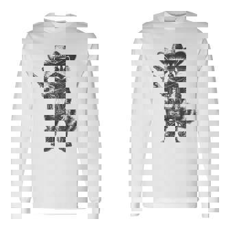 Raccoon Cowboy Hat Western Cute Raccoon Lover Vintage Long Sleeve T-Shirt - Monsterry