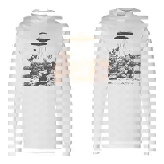 Retro 90S Western Vintage Ufo Cowboy Cat Wild West Kitten Long Sleeve T-Shirt - Thegiftio