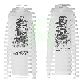 Retro Holy Smokes Jesus Marijuana Weed Cannabis Stoner 420 Long Sleeve T-Shirt - Thegiftio