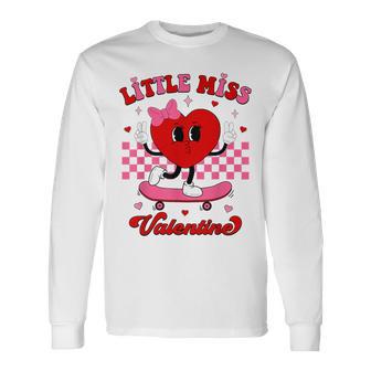 Retro Little Miss Valentine Cute Heart Valentines Day Kids Long Sleeve T-Shirt - Monsterry