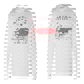 Retro Montauk New York Surfing Fan Surfboard Bicycle Art Long Sleeve T-Shirt - Monsterry