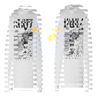 Retro Surfing Sketch Biarritz Franciaintage Surfer Dibujo Camiseta de manga larga - Regaloses