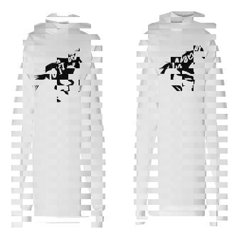 Running Mustang Wild Horse Breed Lover Silhouette Long Sleeve T-Shirt - Monsterry